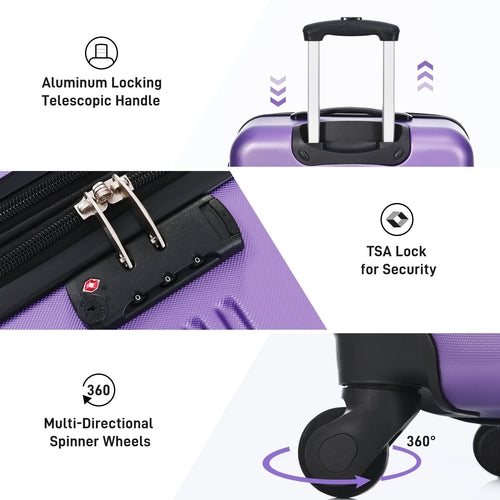 3 Piece Luggage Set Hardside Spinner Suitcase with TSA Lock 20' 24'