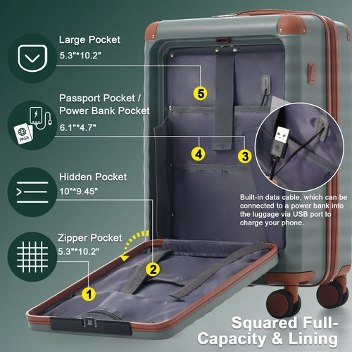 Luggage Sets 5 Piece with Front Opening , Hardside Expandable Carry on