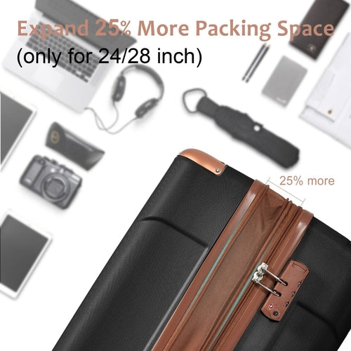 Luggage Sets 3 Piece, Expandable Hard shell ABS Suitcases with Double