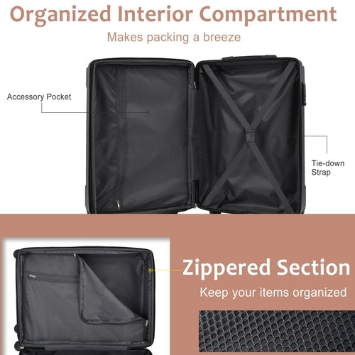 Hardshell Luggage, Lightweight Durable ABS Suitcase with Double