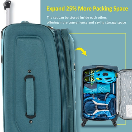 Softside Luggage Expandable 3 Piece Set Suitcase Upright Spinner